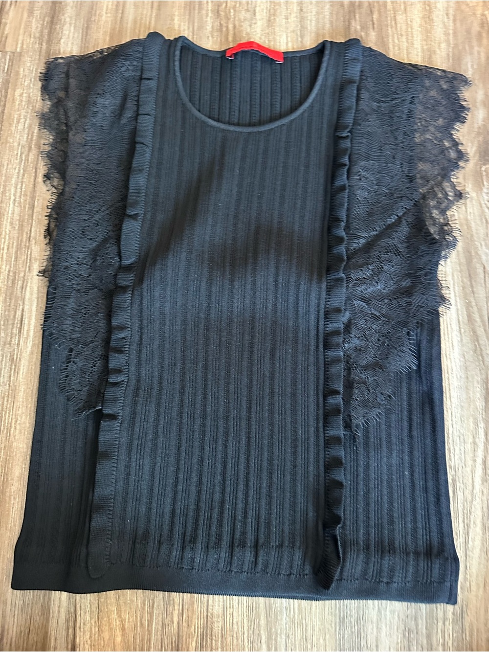 Carolina Herrera Black Ribbed Knit Top with Red Label